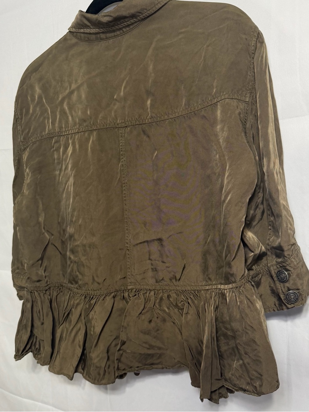 Cinq a Sept Women's Medium Olive Green Cupro Zip Front Short Jacket 3/4 Sleeve - Picture 11 of 13